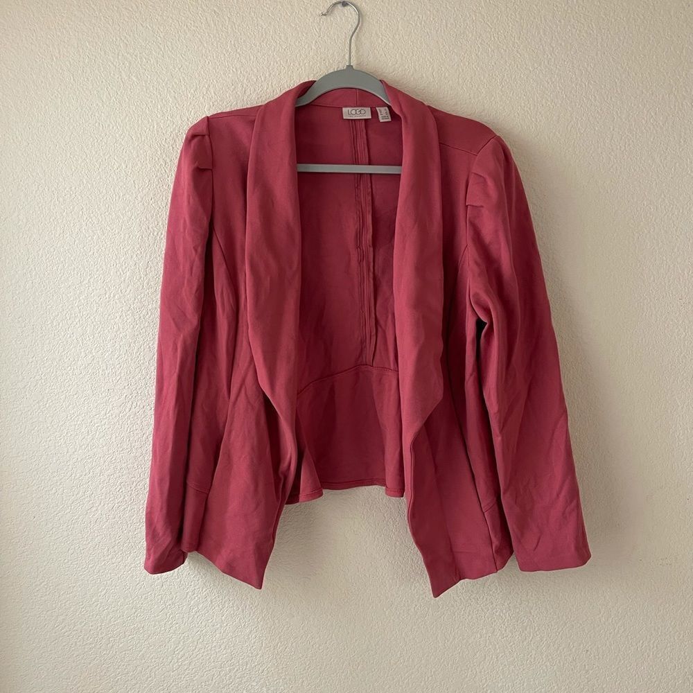 LOGO pink puff sleeve open blazer